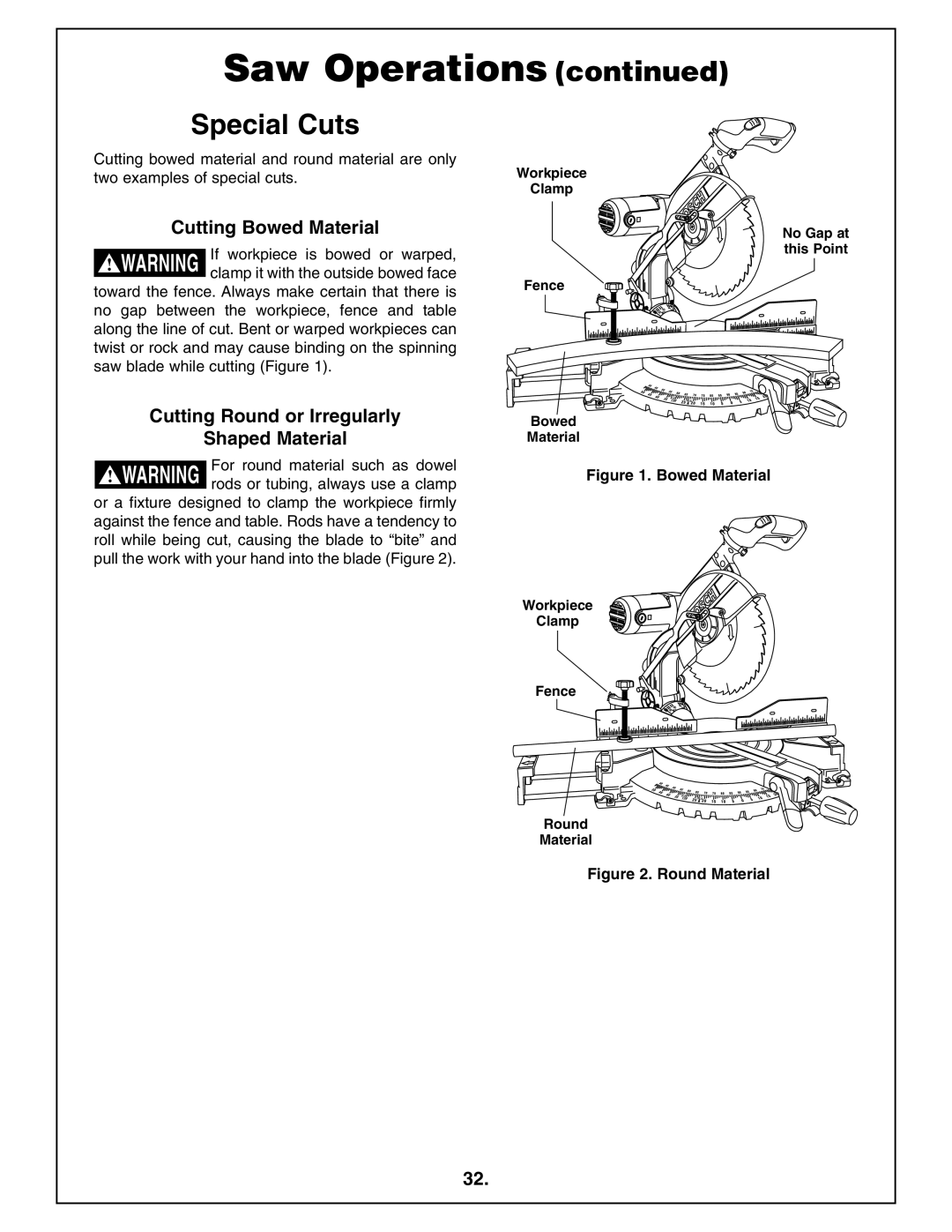 Bosch Power Tools 4212L manual Special Cuts, Cutting Bowed Material, Cutting Round or Irregularly Shaped Material 