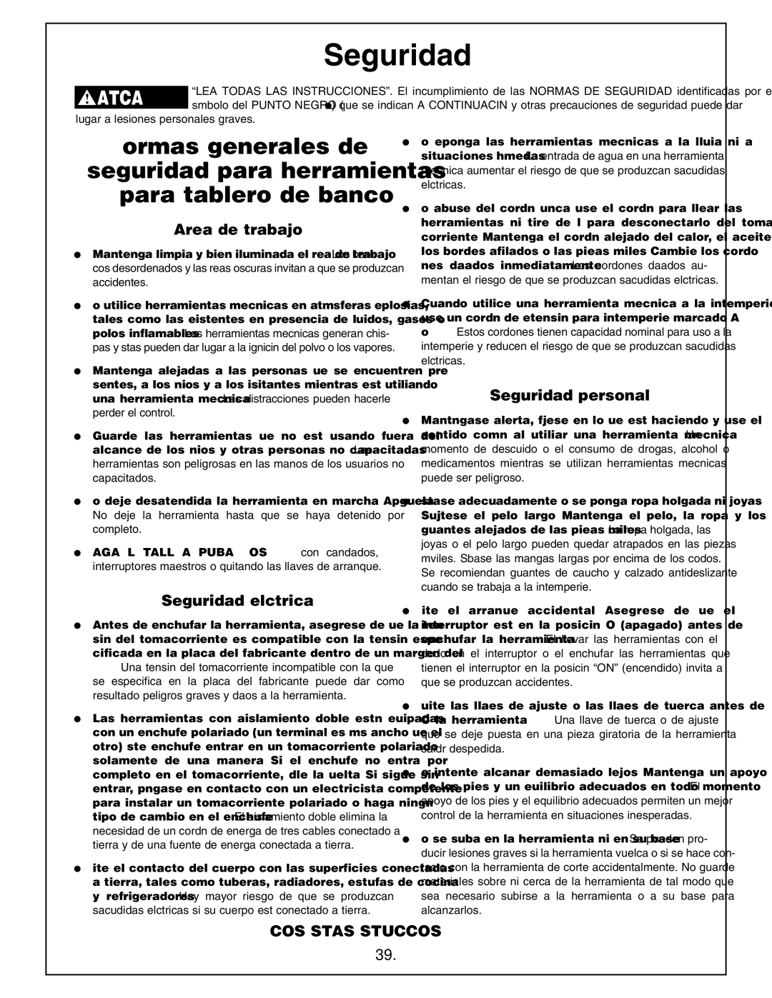 Bosch Power Tools 4212L Area de trabajo, Seguridad personal, Seguridad eléctrica, Lugar a lesiones personales graves 