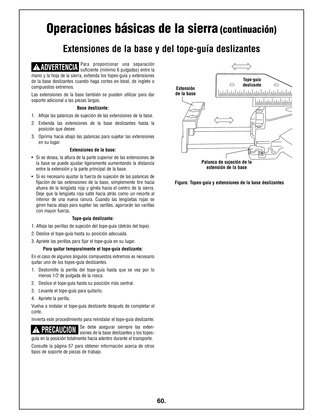 Bosch Power Tools 4212L manual Extensiones de la base y del tope-guía deslizantes 