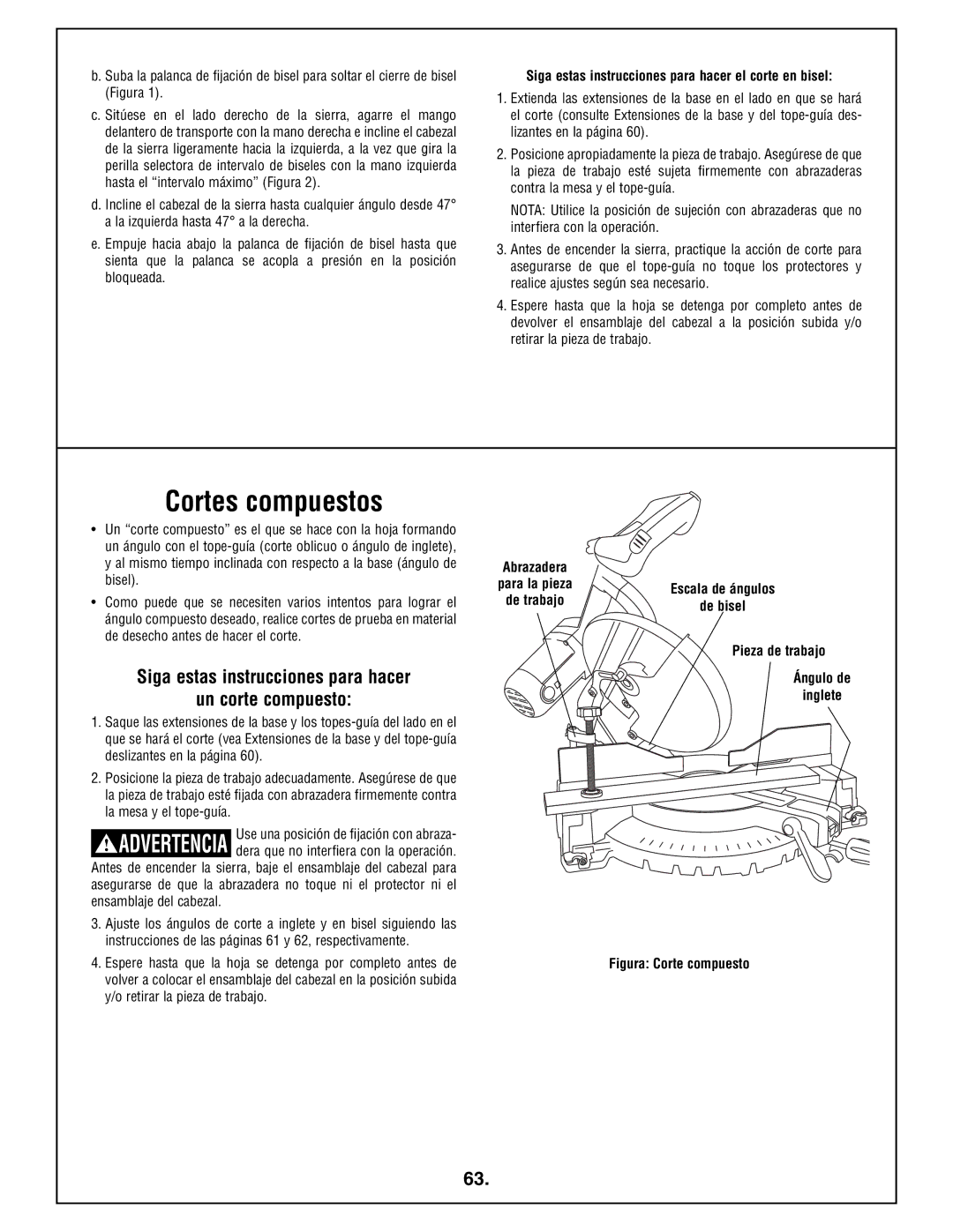 Bosch Power Tools 4212L manual Cortes compuestos, Siga estas instrucciones para hacer Un corte compuesto 