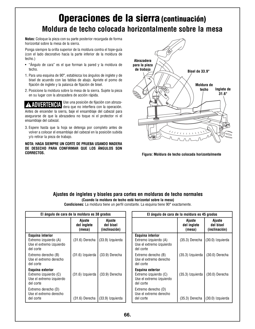 Bosch Power Tools 4212L manual Moldura de techo colocada horizontalmente sobre la mesa 