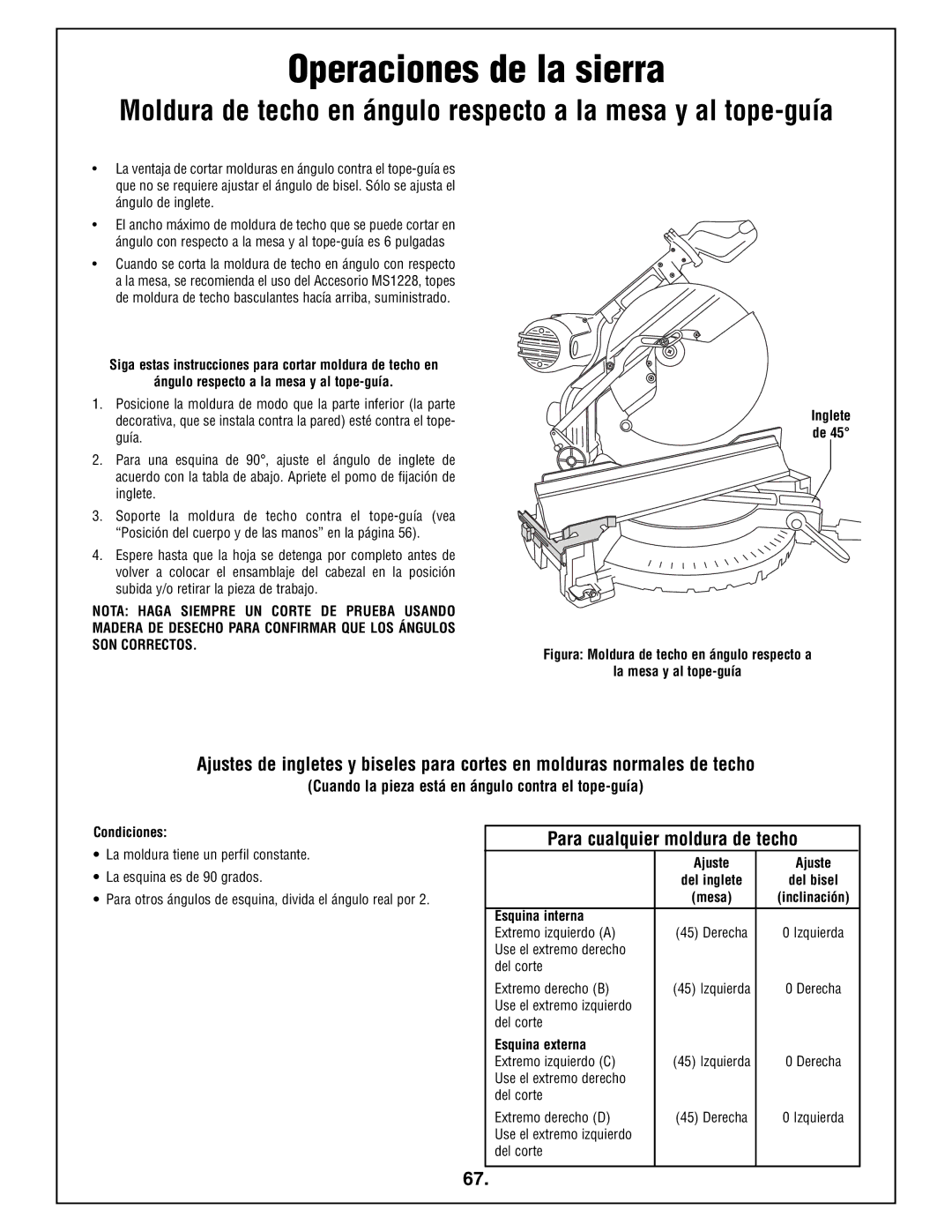 Bosch Power Tools 4212L manual Para cualquier moldura de techo, Cuando la pieza está en ángulo contra el tope-guía 