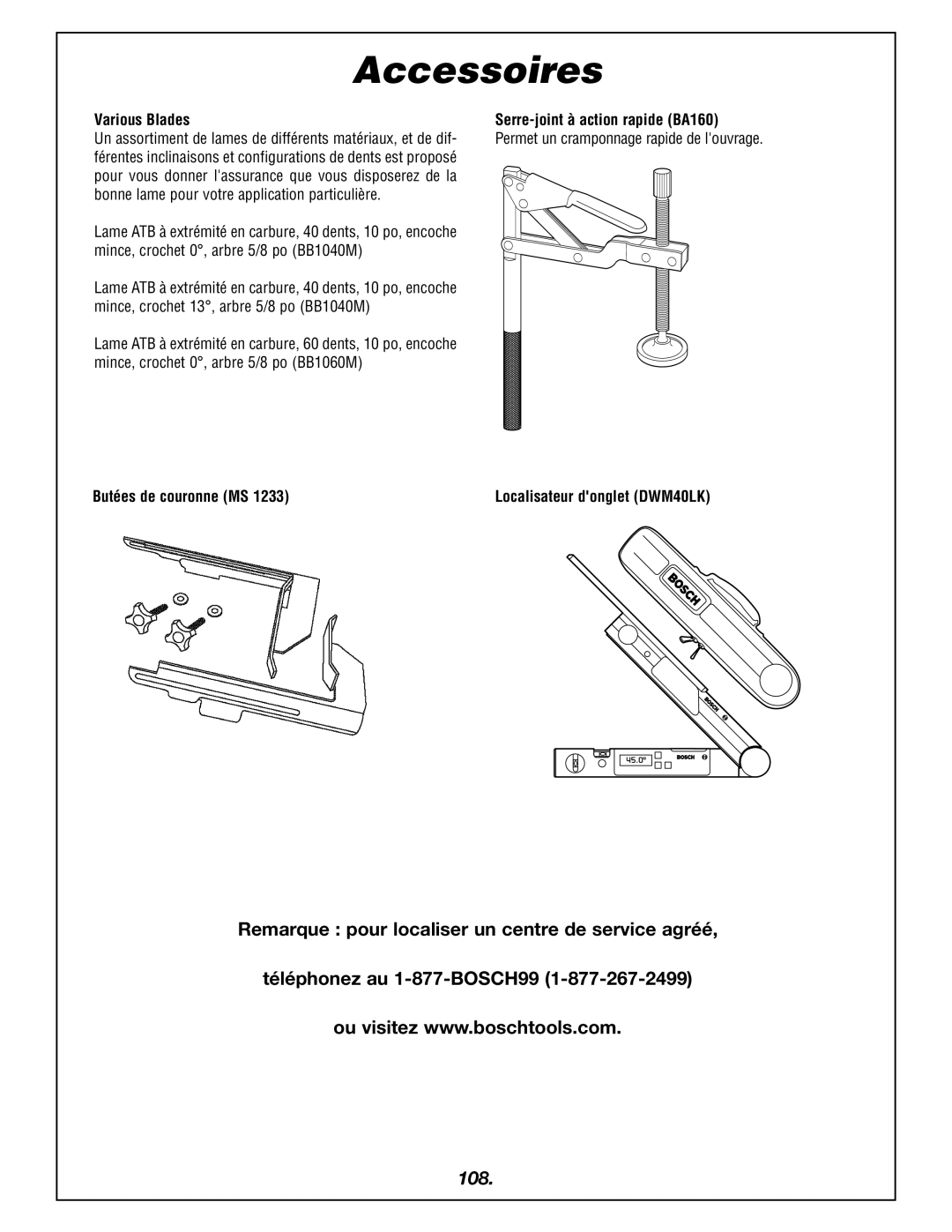 Bosch Power Tools 4405 manual Accessoires, 108 