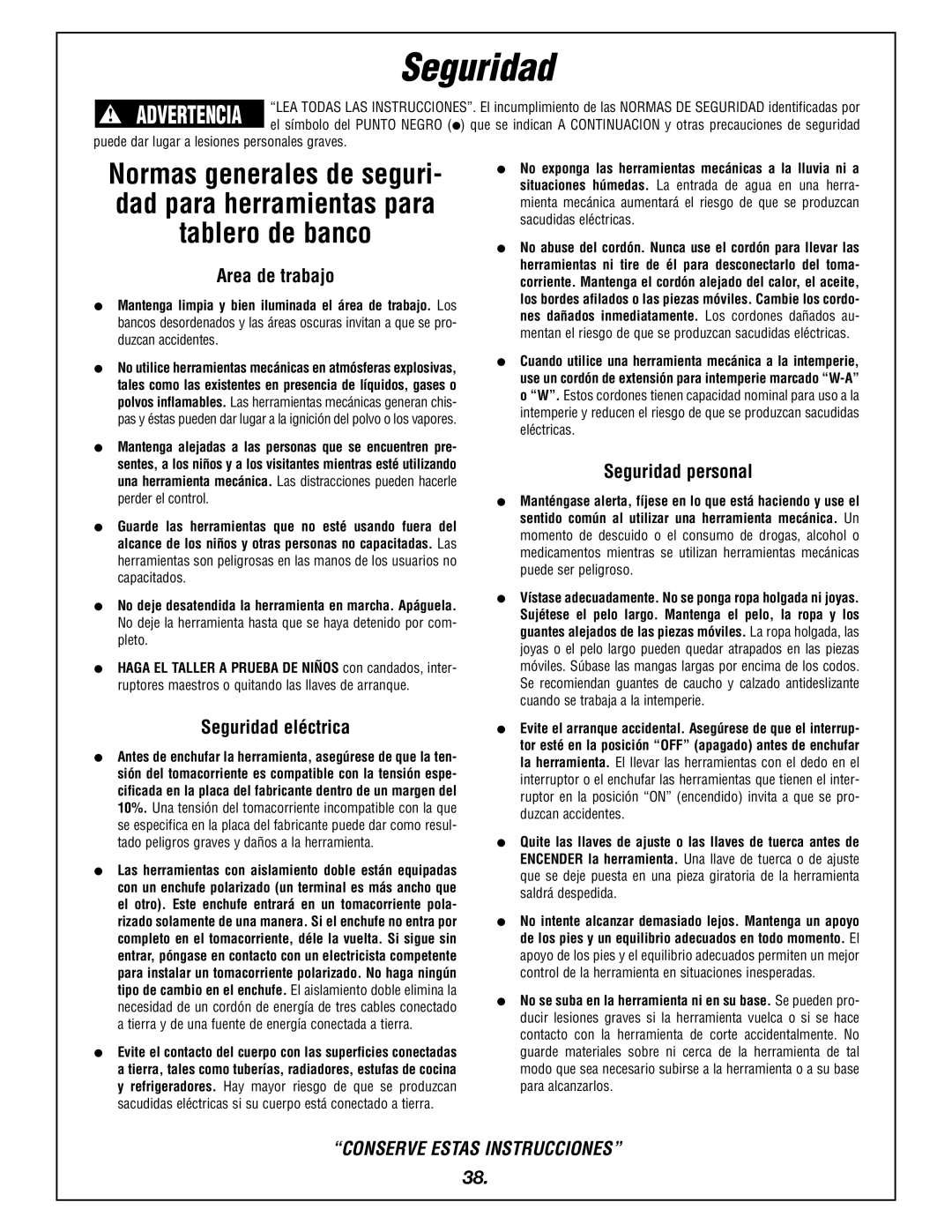 Bosch Power Tools 4405 manual Area de trabajo, Seguridad personal, Seguridad eléctrica 