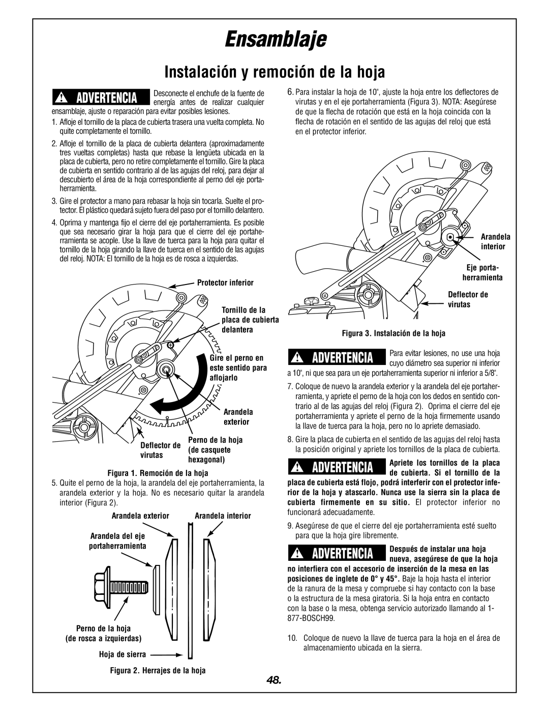 Bosch Power Tools 4405 manual Instalación y remoción de la hoja 