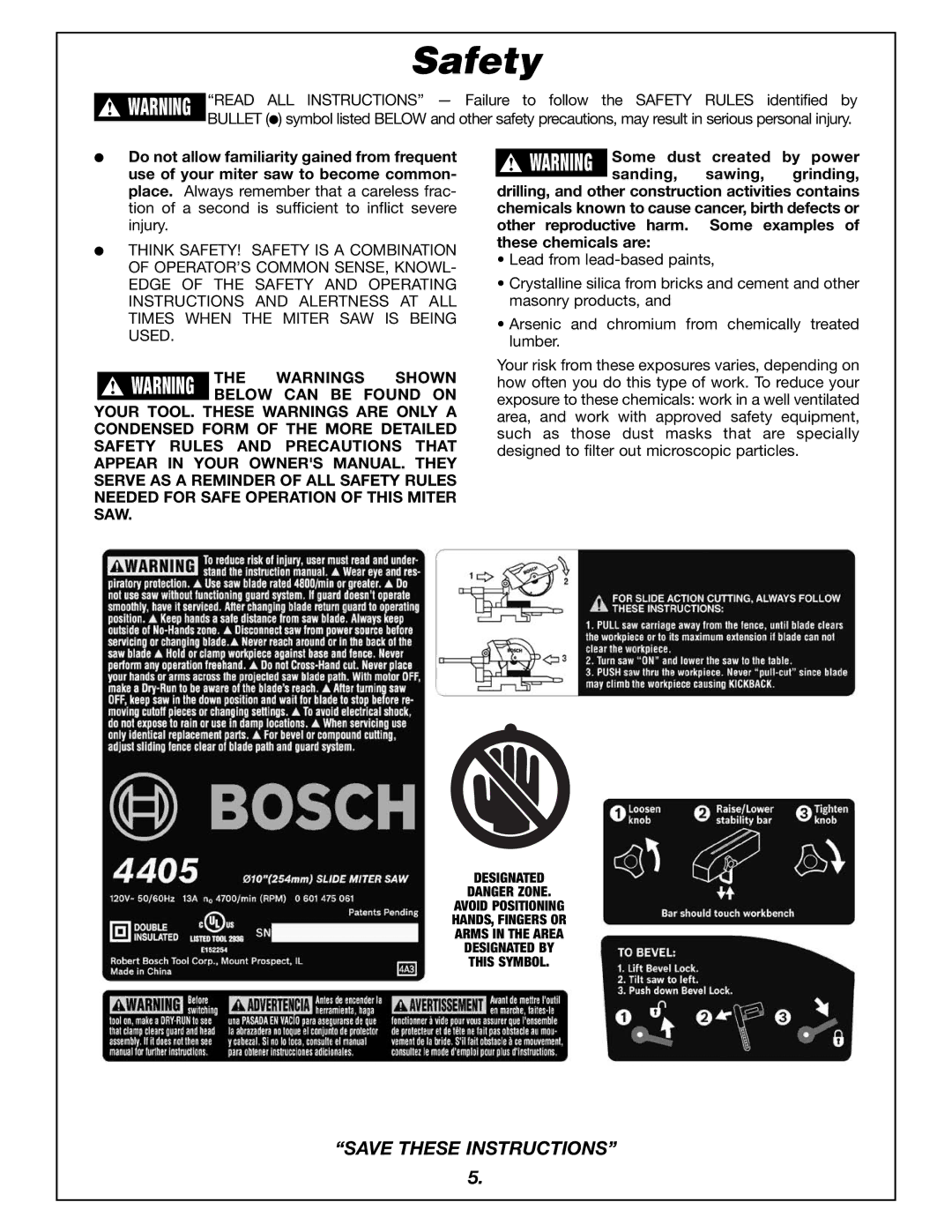 Bosch Power Tools 4405 manual Safety 