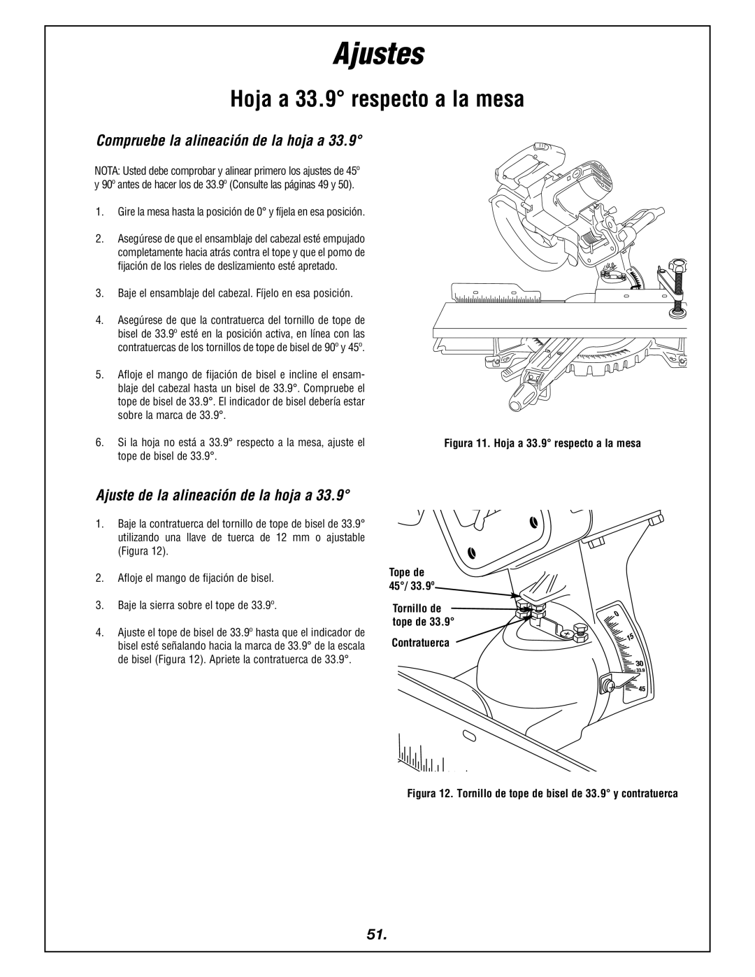 Bosch Power Tools 4405 manual Hoja a 33.9 respecto a la mesa, Tope de bisel de 