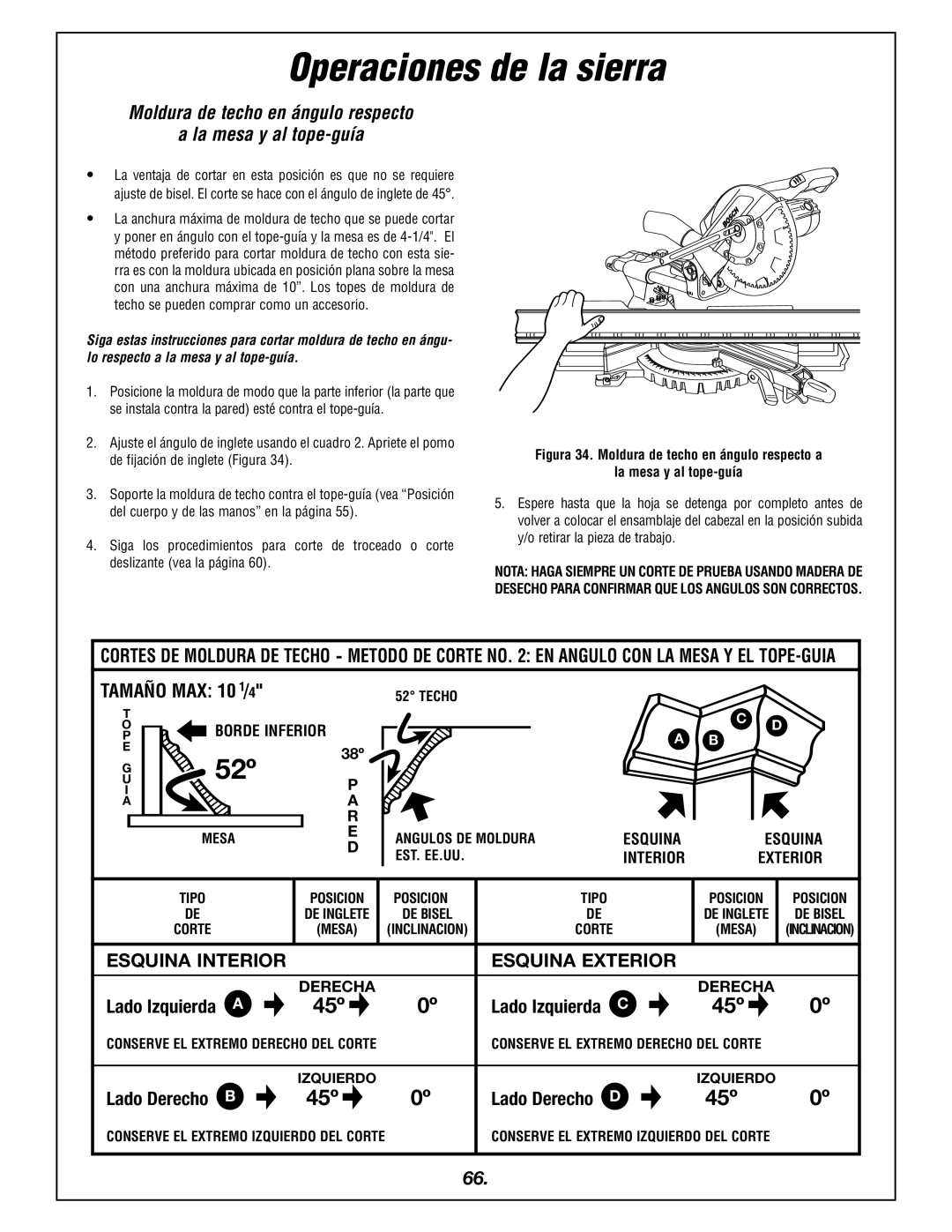 Bosch Power Tools 4405 manual 52º, Moldura de techo en ángulo respecto La mesa y al tope-guía 