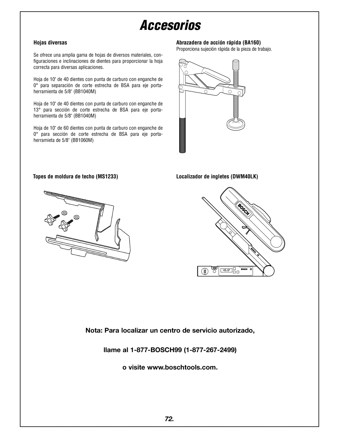 Bosch Power Tools 4405 manual Accesorios, Proporciona sujeción rápida de la pieza de trabajo 