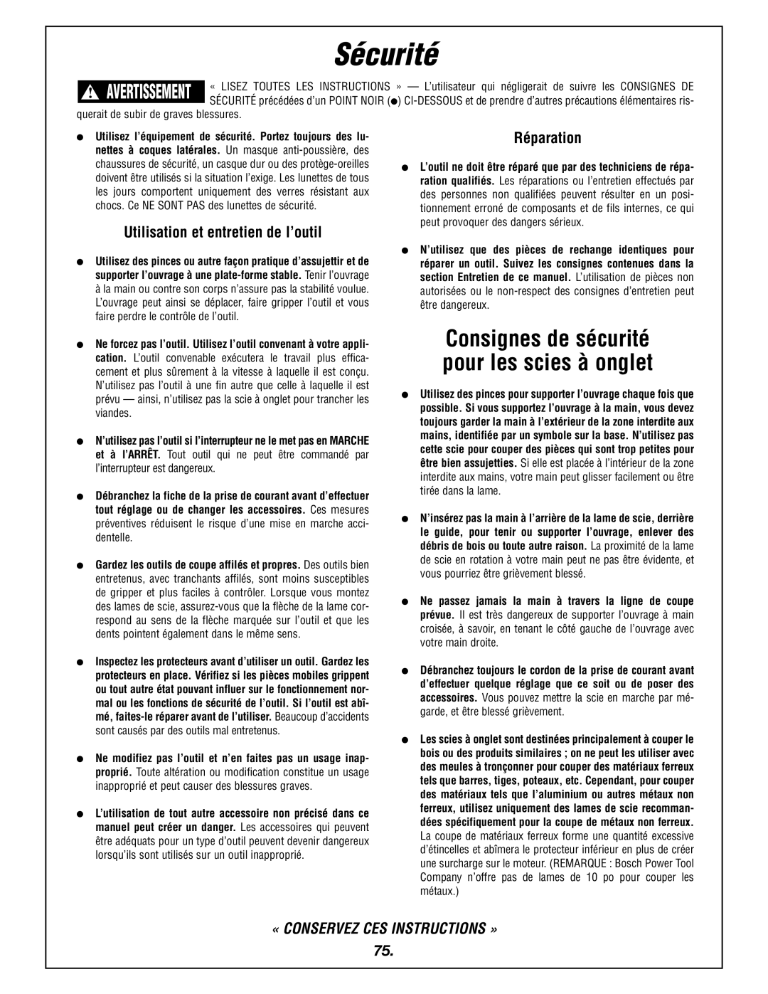 Bosch Power Tools 4405 manual Utilisation et entretien de l’outil, Réparation 