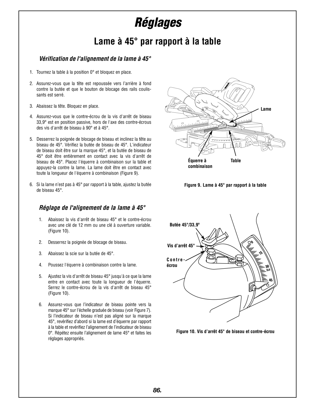 Bosch Power Tools 4405 manual Lame à 45 par rapport à la table, Lame Équerre à Combinaison 