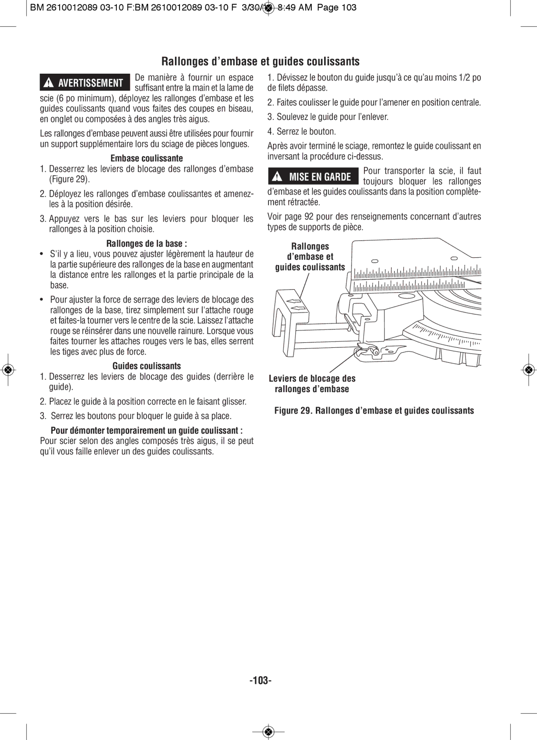 Bosch Power Tools 4310, 4410 manual Rallonges d’embase et guides coulissants, Embase coulissante, Rallonges de la base 