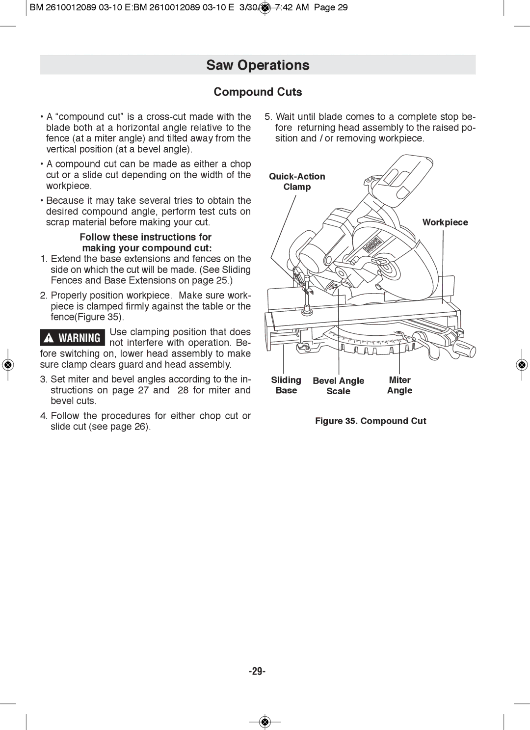 Bosch Power Tools 4310, 4410 manual Compound Cuts, BM 2610012089 03-10 EBM 2610012089 03-10 E 3/30/10 742 AM 