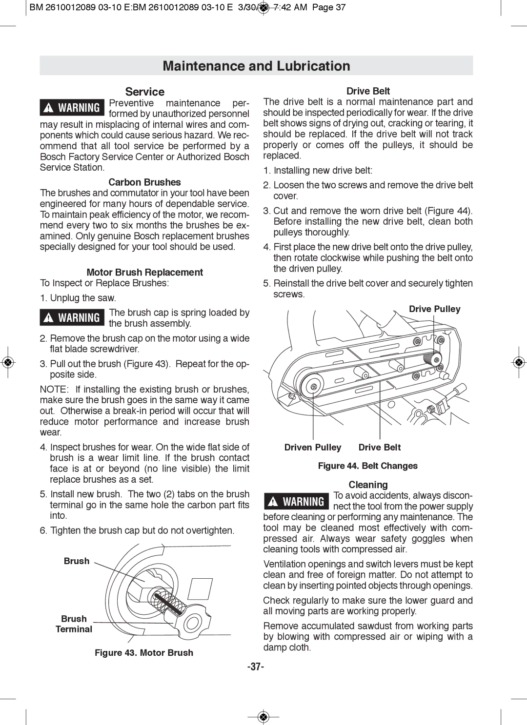 Bosch Power Tools 4310, 4410 manual Maintenance and lubrication, Service 