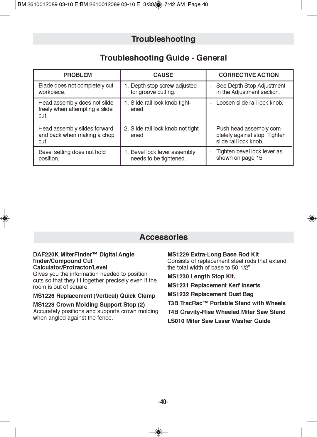 Bosch Power Tools 4410, 4310 manual Accessories 