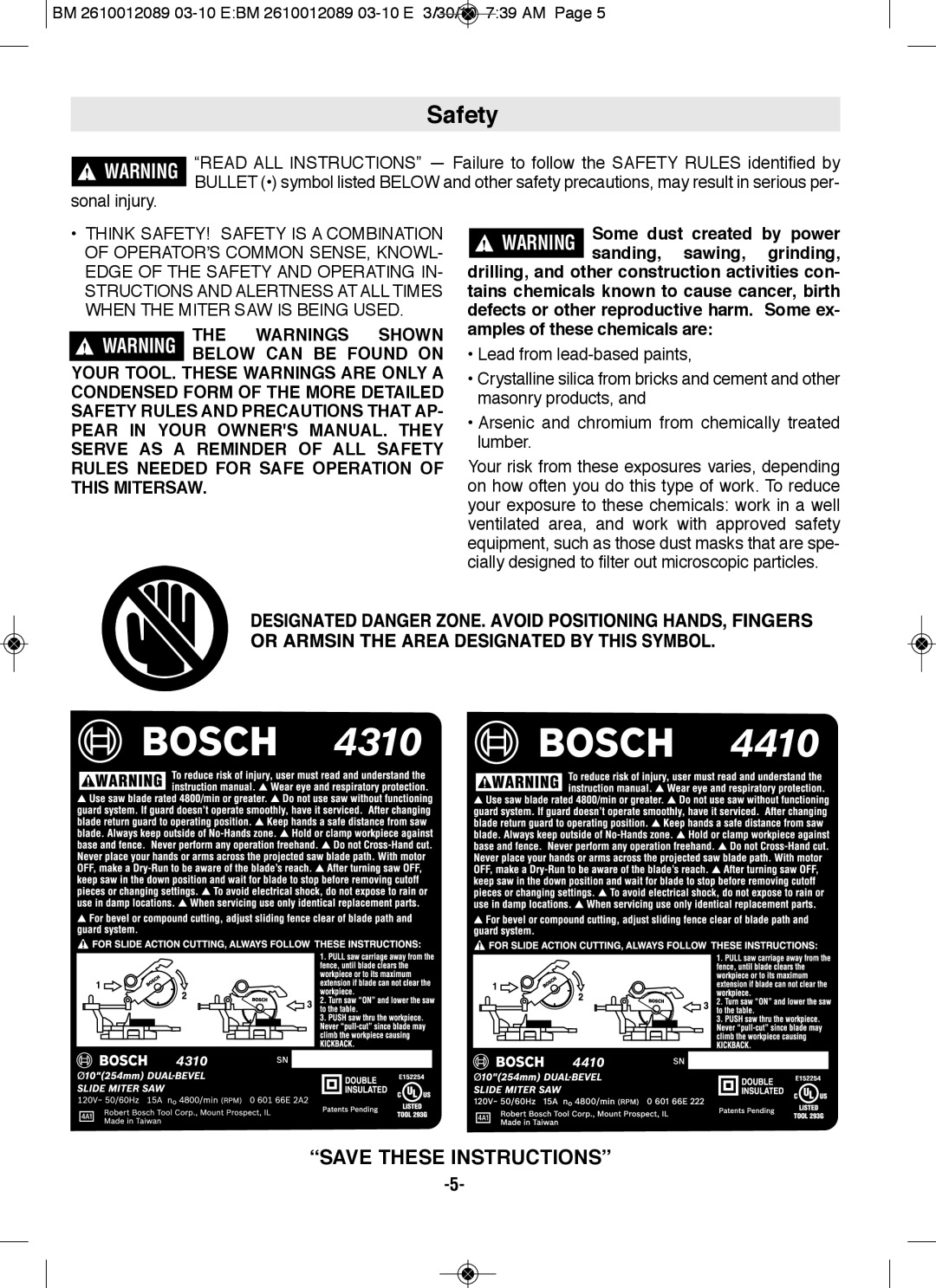 Bosch Power Tools 4310, 4410 manual Sonal injury, This Mitersaw 