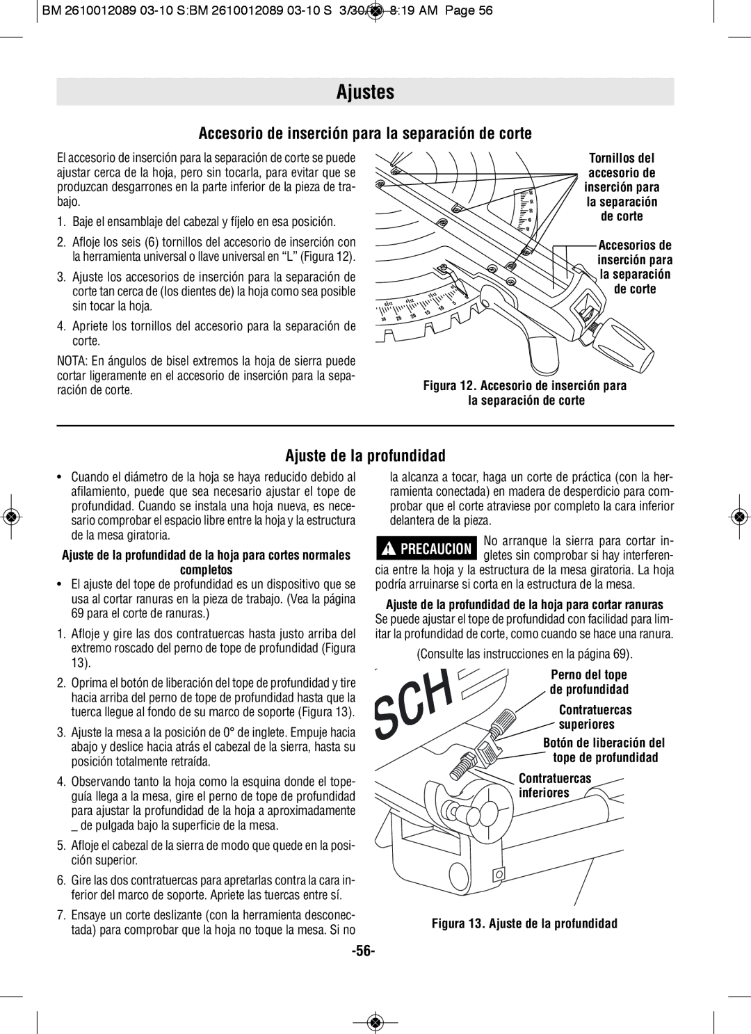 Bosch Power Tools 4410, 4310 manual Accesorio de inserción para la separación de corte, Ajuste de la profundidad, Completos 