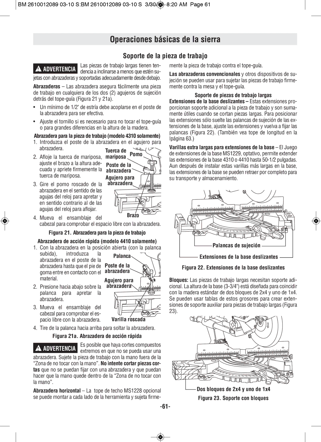 Bosch Power Tools 4310, 4410 manual Soporte de la pieza de trabajo 