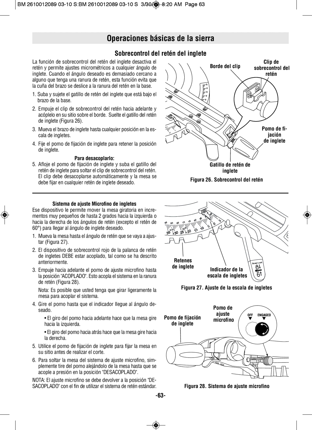 Bosch Power Tools 4310, 4410 manual Sobrecontrol del retén del inglete 