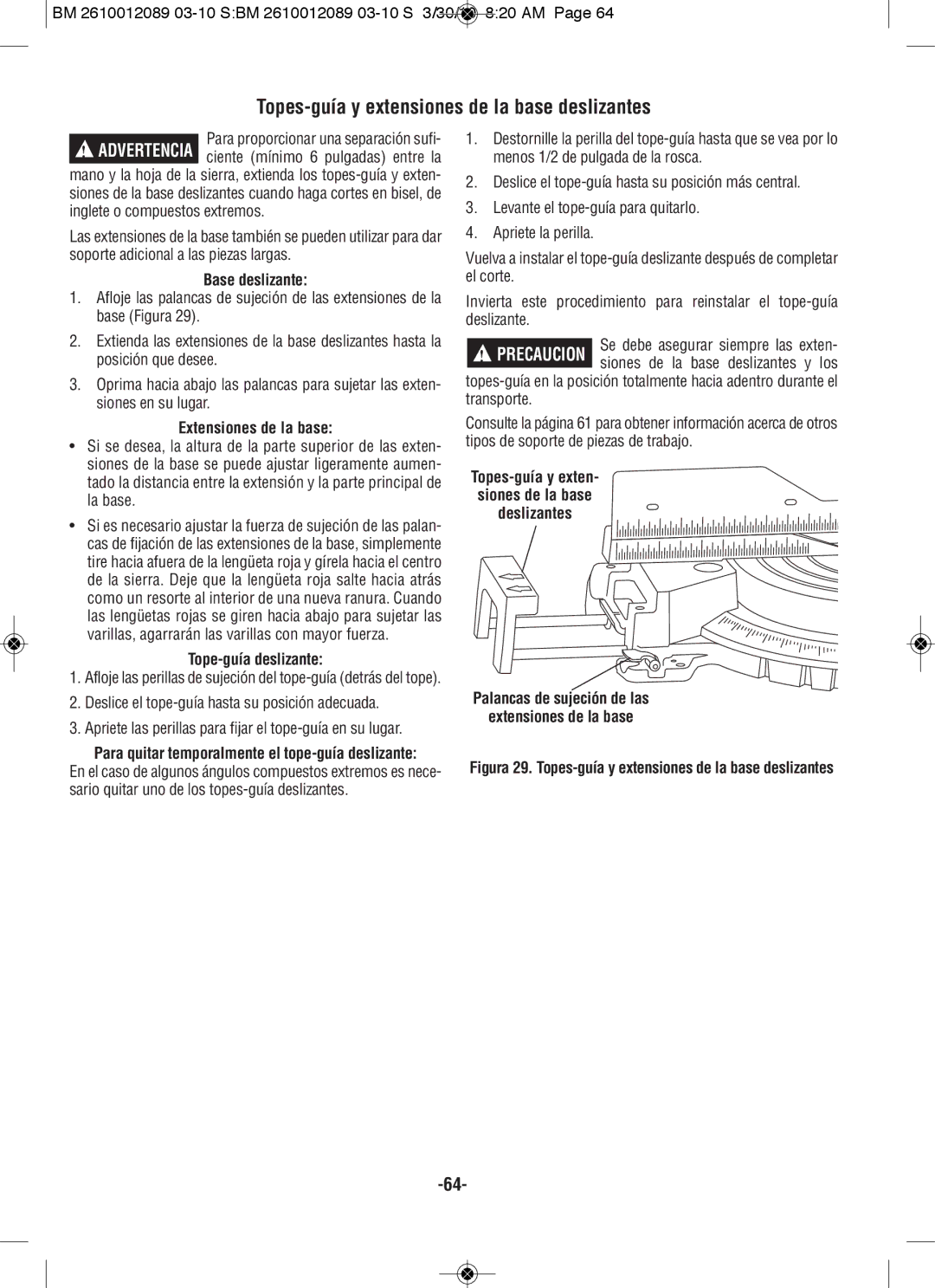 Bosch Power Tools 4410, 4310 manual Topes-guía y extensiones de la base deslizantes, Base deslizante, Extensiones de la base 