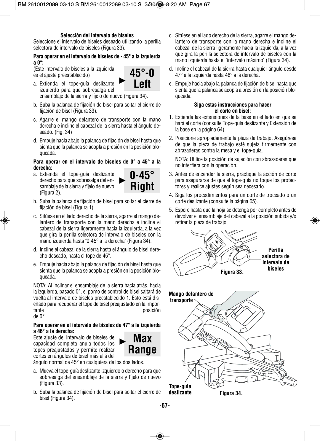 Bosch Power Tools 4310 Selección del intervalo de biseles, Siga estas instrucciones para hacer El corte en bisel, Perilla 