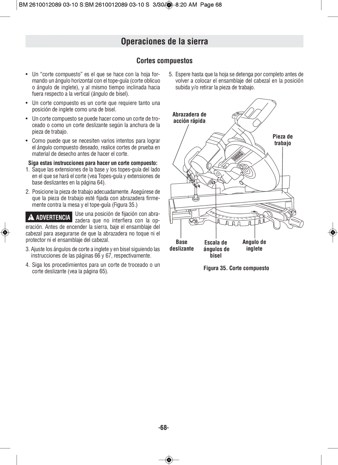 Bosch Power Tools 4410, 4310 manual Cortes compuestos, Ángulos de 