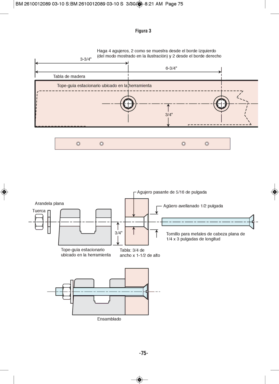 Bosch Power Tools 4310, 4410 manual Tope-guía estacionario X 3 pulgadas de longitud Tabla 3/4 de 