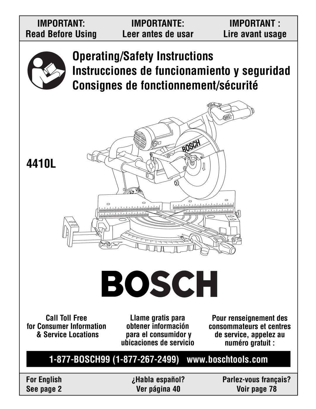 Bosch Power Tools 4410L manual Operating/Safety Instructions 