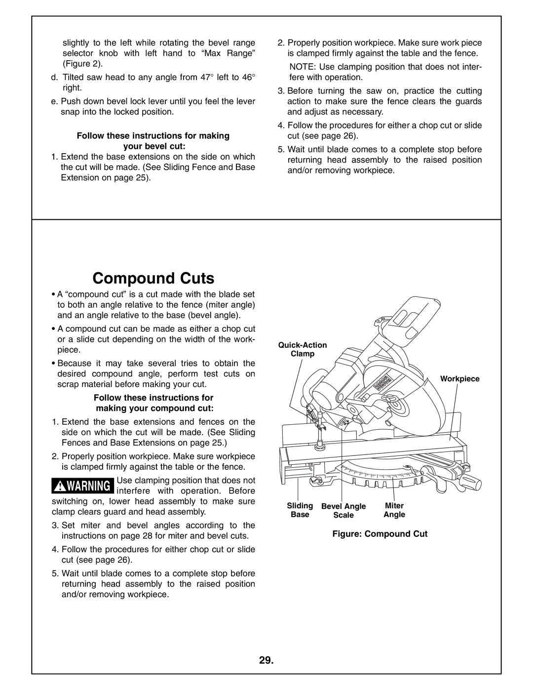 Bosch Power Tools 4410L manual Compound Cuts, Follow these instructions for making, Your bevel cut 