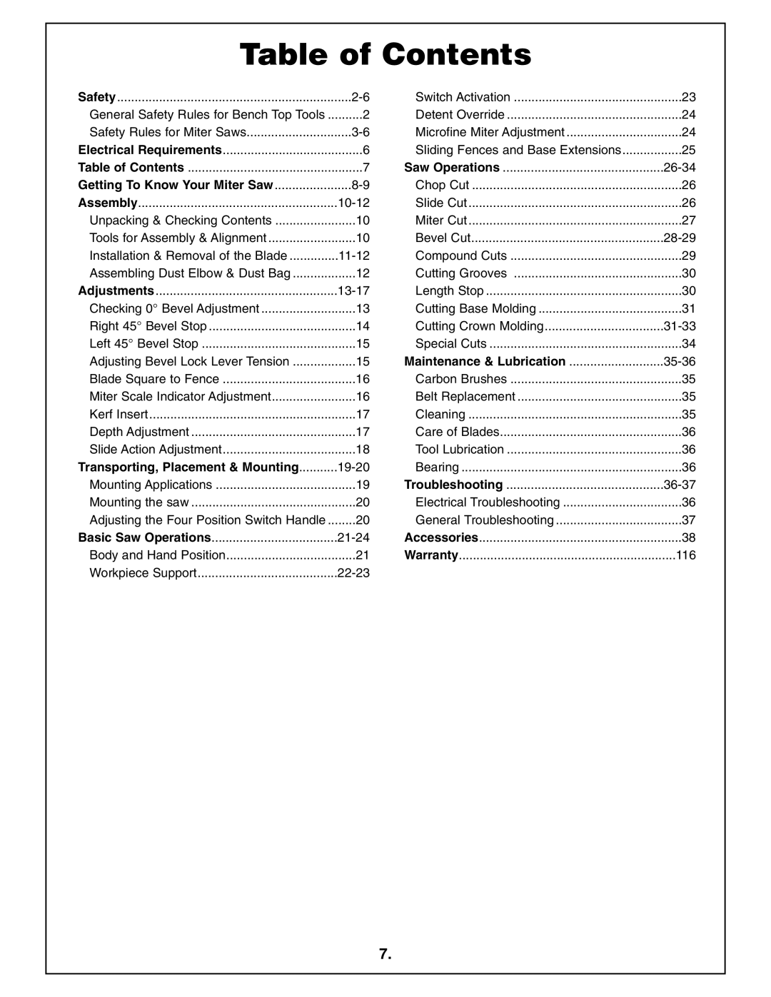 Bosch Power Tools 4410L manual Table of Contents 