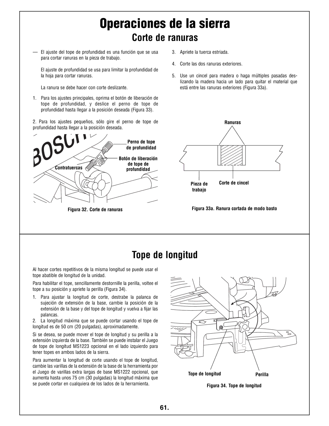 Bosch Power Tools 4412 manual Corte de ranuras, Tope de longitud, Botón de liberación De tope de Contratuercasprofundidad 