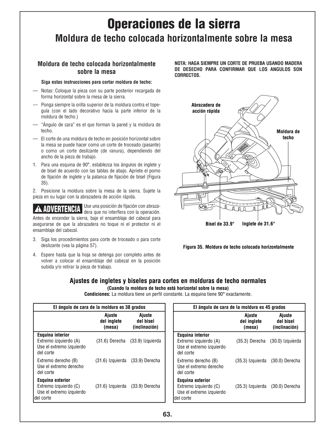 Bosch Power Tools 4412 manual Moldura de techo colocada horizontalmente sobre la mesa, Sobre la mesa 