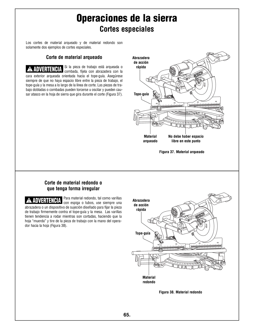 Bosch Power Tools 4412 manual Cortes especiales, Corte de material arqueado, Abrazadera De acción Rápida Tope-guía 