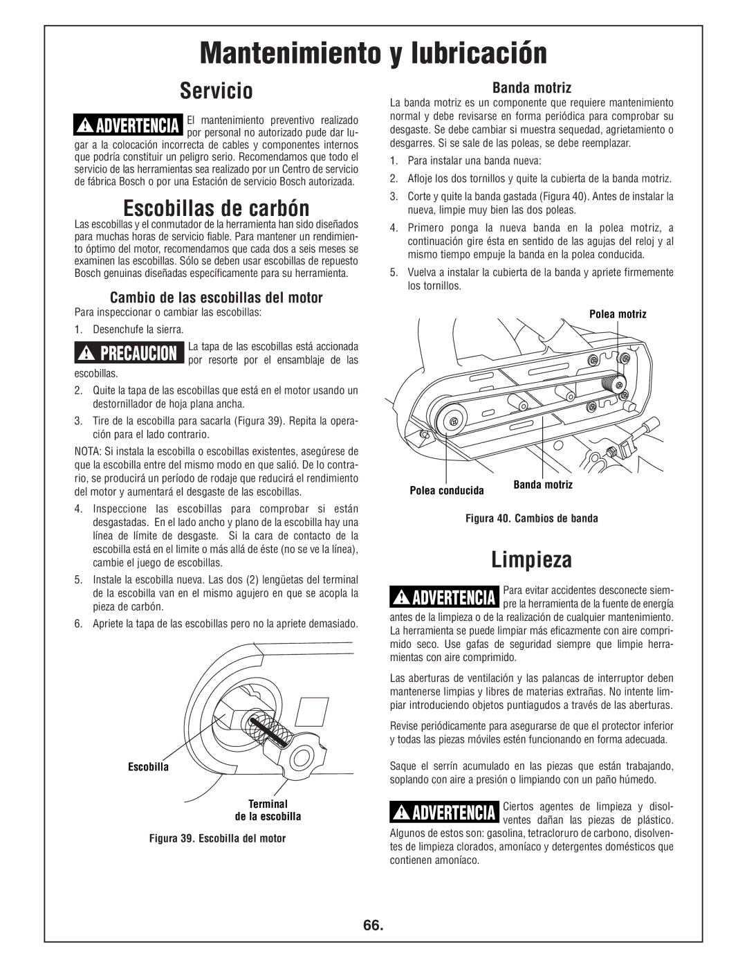 Bosch Power Tools 4412 manual Mantenimiento y lubricación, Servicio, Escobillas de carbón, Limpieza 