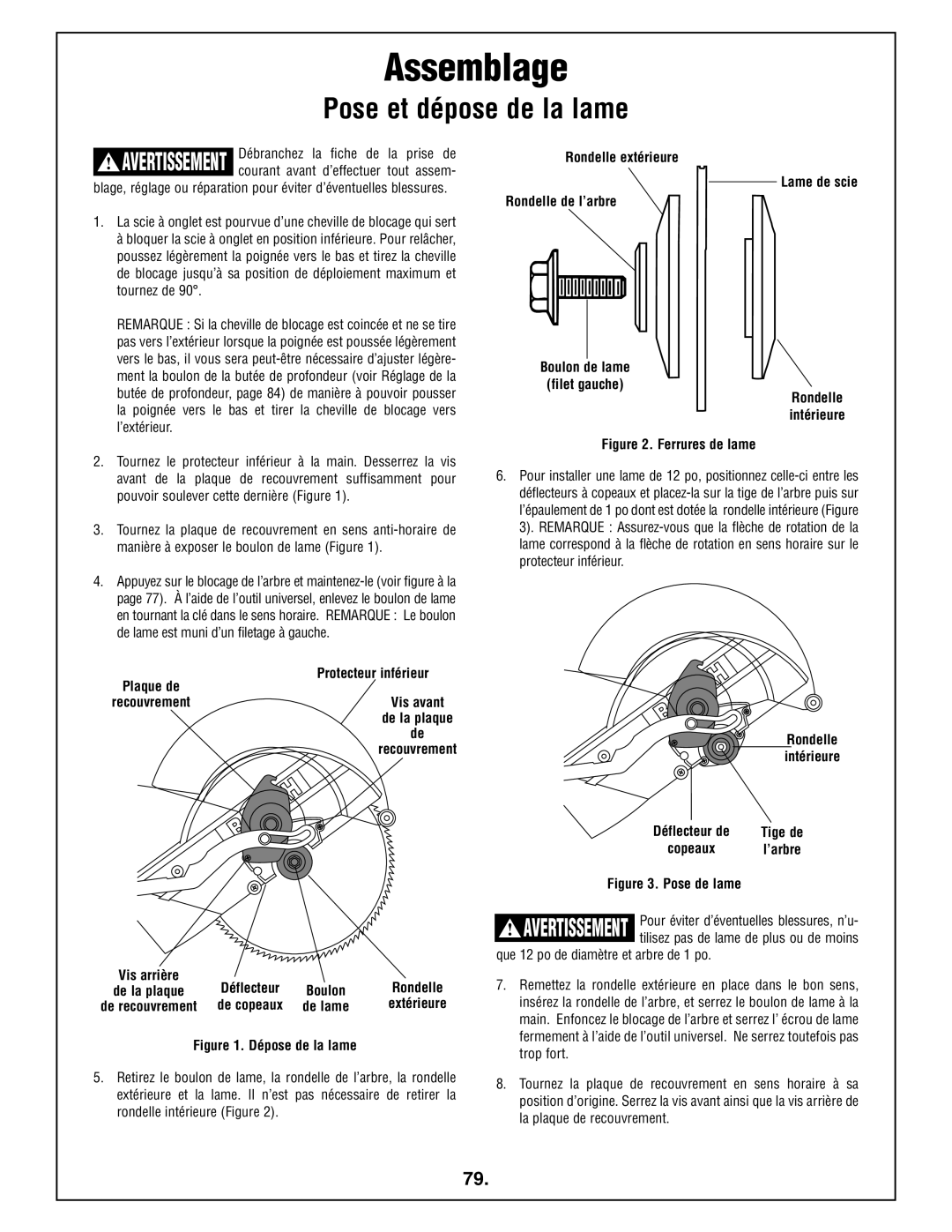 Bosch Power Tools 4412 manual Pose et dépose de la lame, Dépose de la lame 