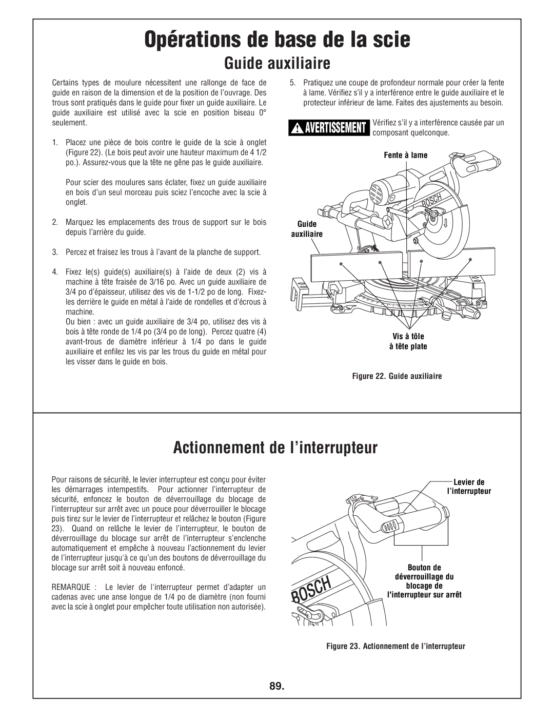 Bosch Power Tools 4412 manual Guide auxiliaire, Actionnement de l’interrupteur 