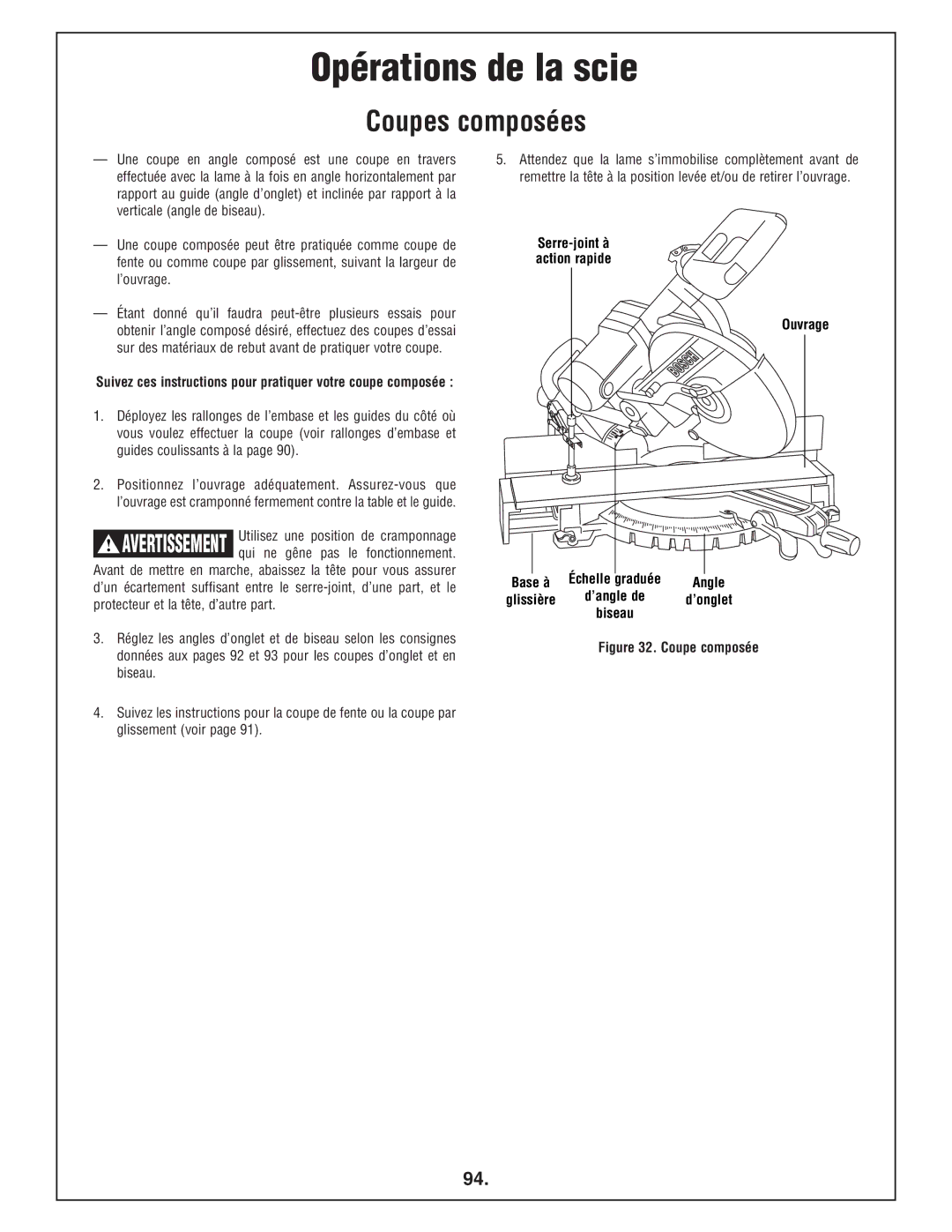 Bosch Power Tools 4412 manual Coupes composées, Graduée Base à 