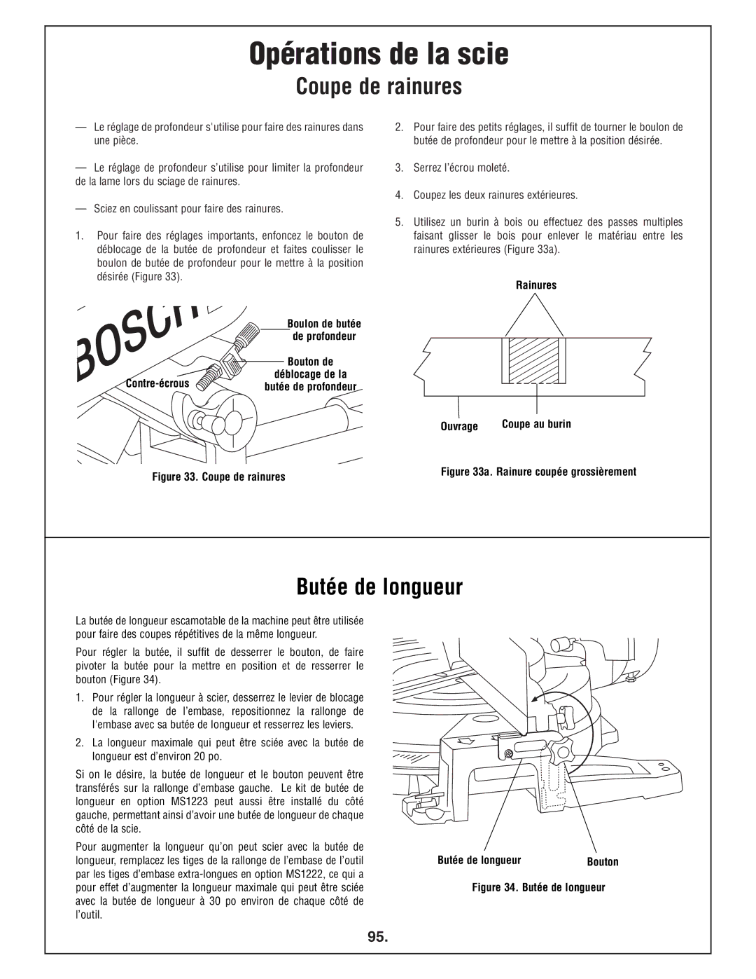 Bosch Power Tools 4412 manual Coupe de rainures, Butée de longueur, Contre-écrous, Rainures Ouvrage 