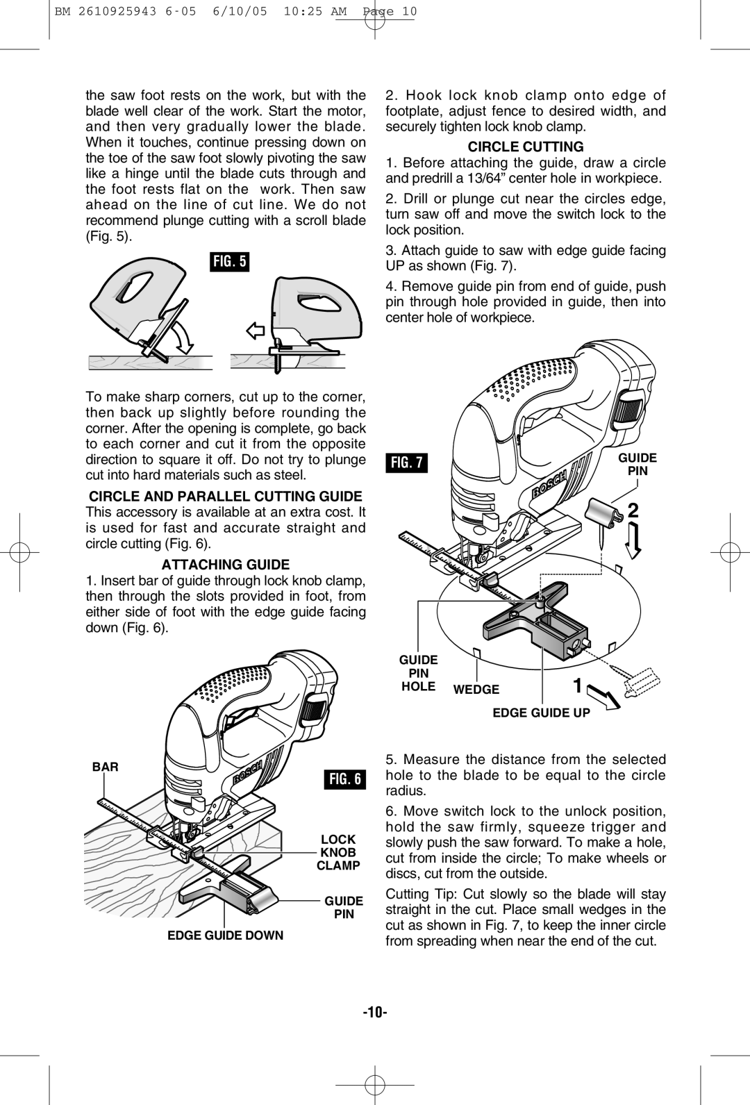 Bosch Power Tools 52318B, 52324, 52314B manual Circle Cutting, Circle and Parallel Cutting Guide, Attaching Guide 