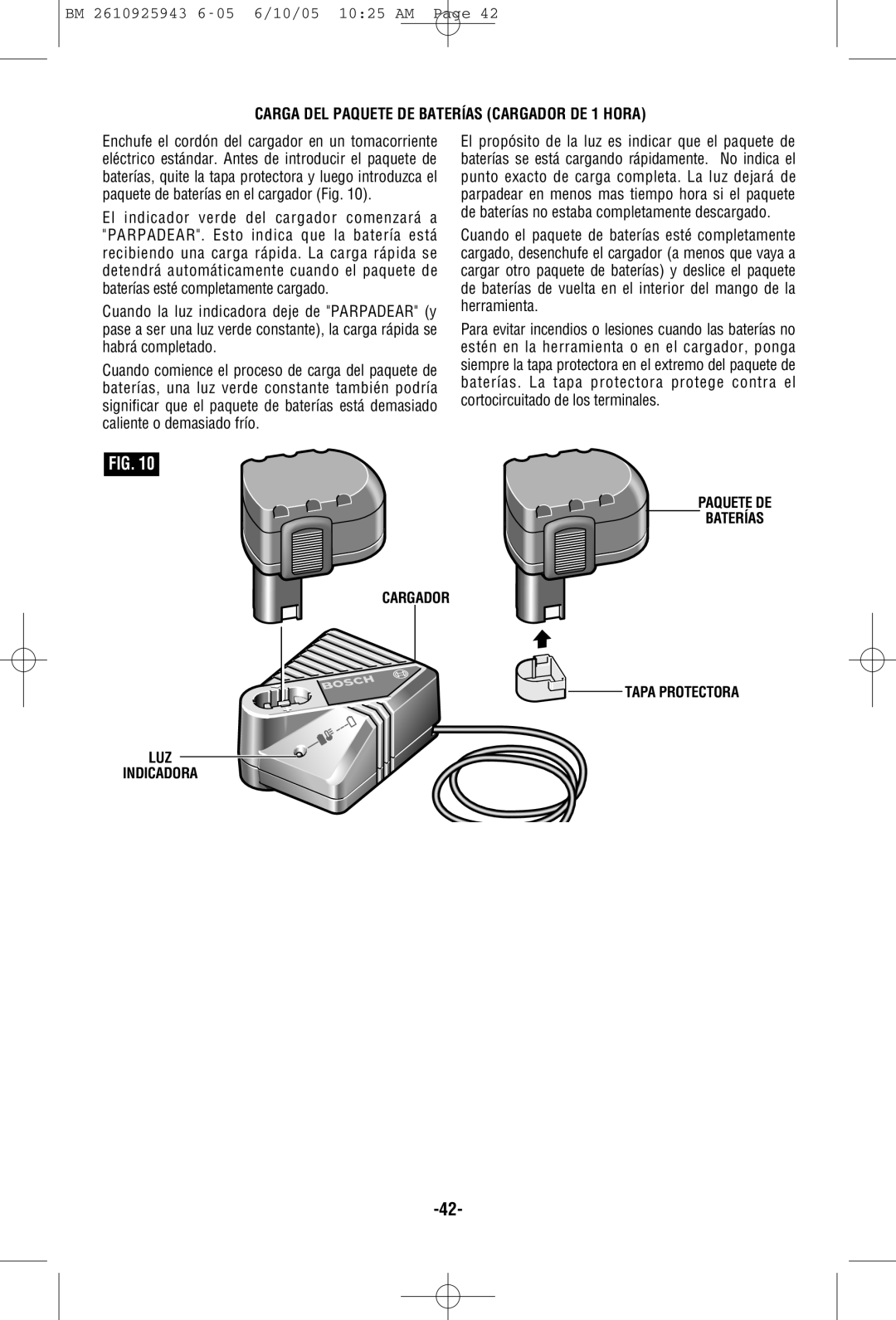 Bosch Power Tools 52324, 52318B, 52314B manual Carga DEL Paquete DE Baterías Cargador DE 1 Hora 