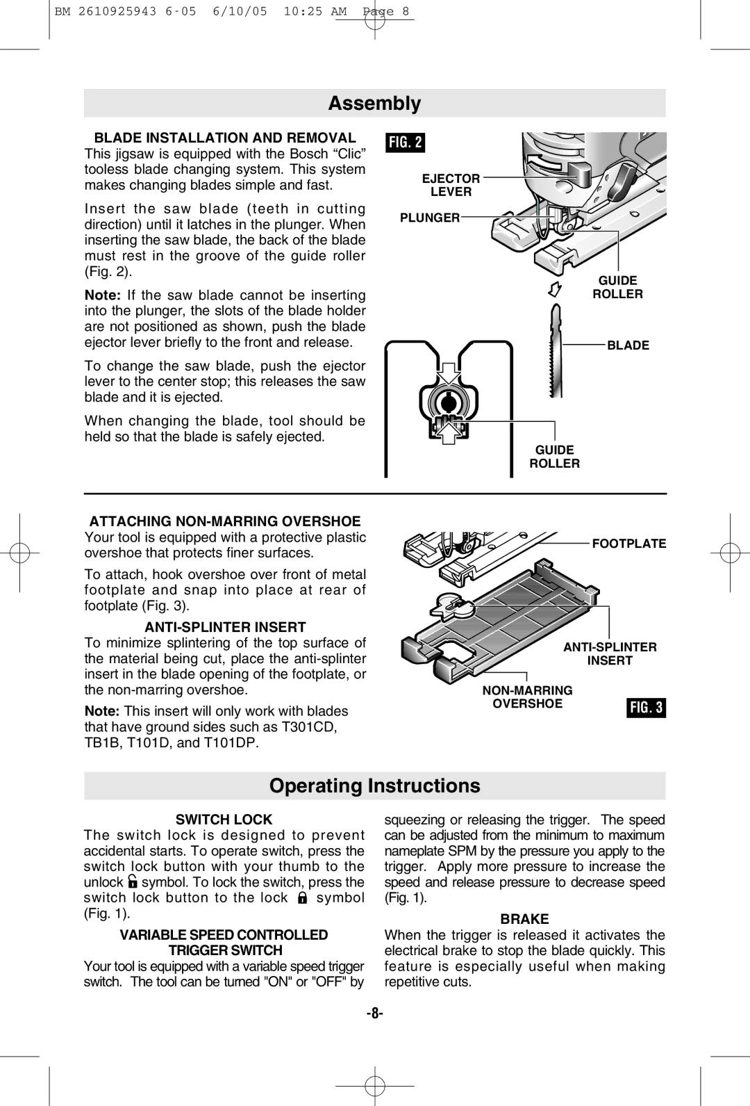 Bosch Power Tools 52318B, 52324, 52314B manual Assembly, Operating Instructions 