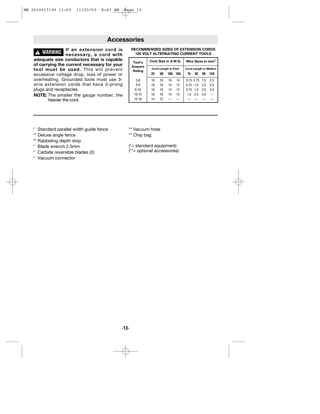 Bosch Power Tools 53518 manual Accessories 