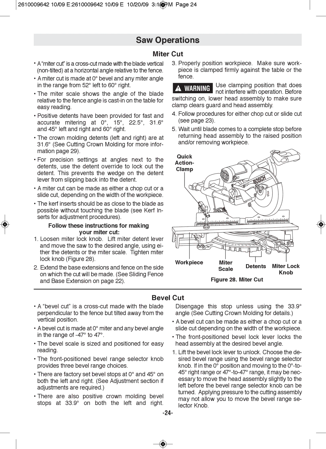 Bosch Power Tools 5412L, 5312 manual Miter Cut, Bevel Cut, Follow these instructions for making your miter cut, Scale 