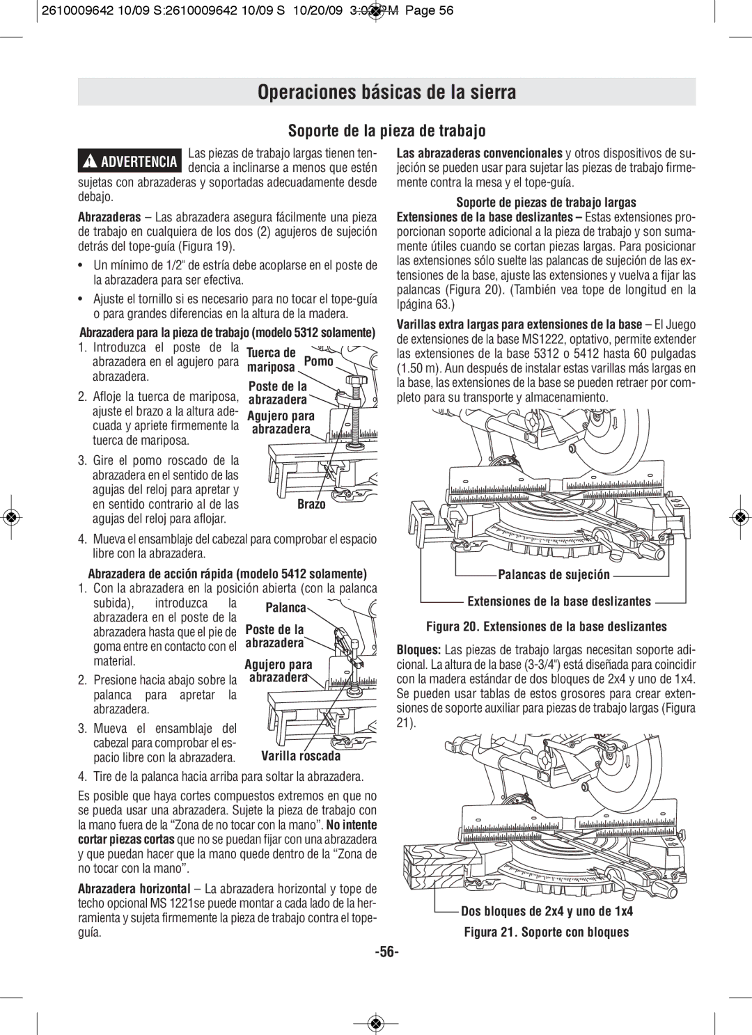 Bosch Power Tools 5312, 5412L manual Soporte de la pieza de trabajo 