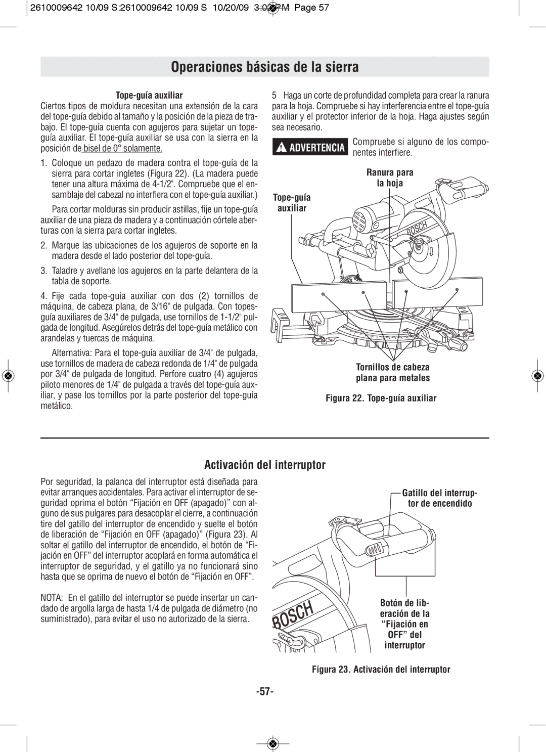 Bosch Power Tools 5412L, 5312 manual Activación del interruptor, Tope-guía auxiliar, Posición de bisel de 0 solamente 