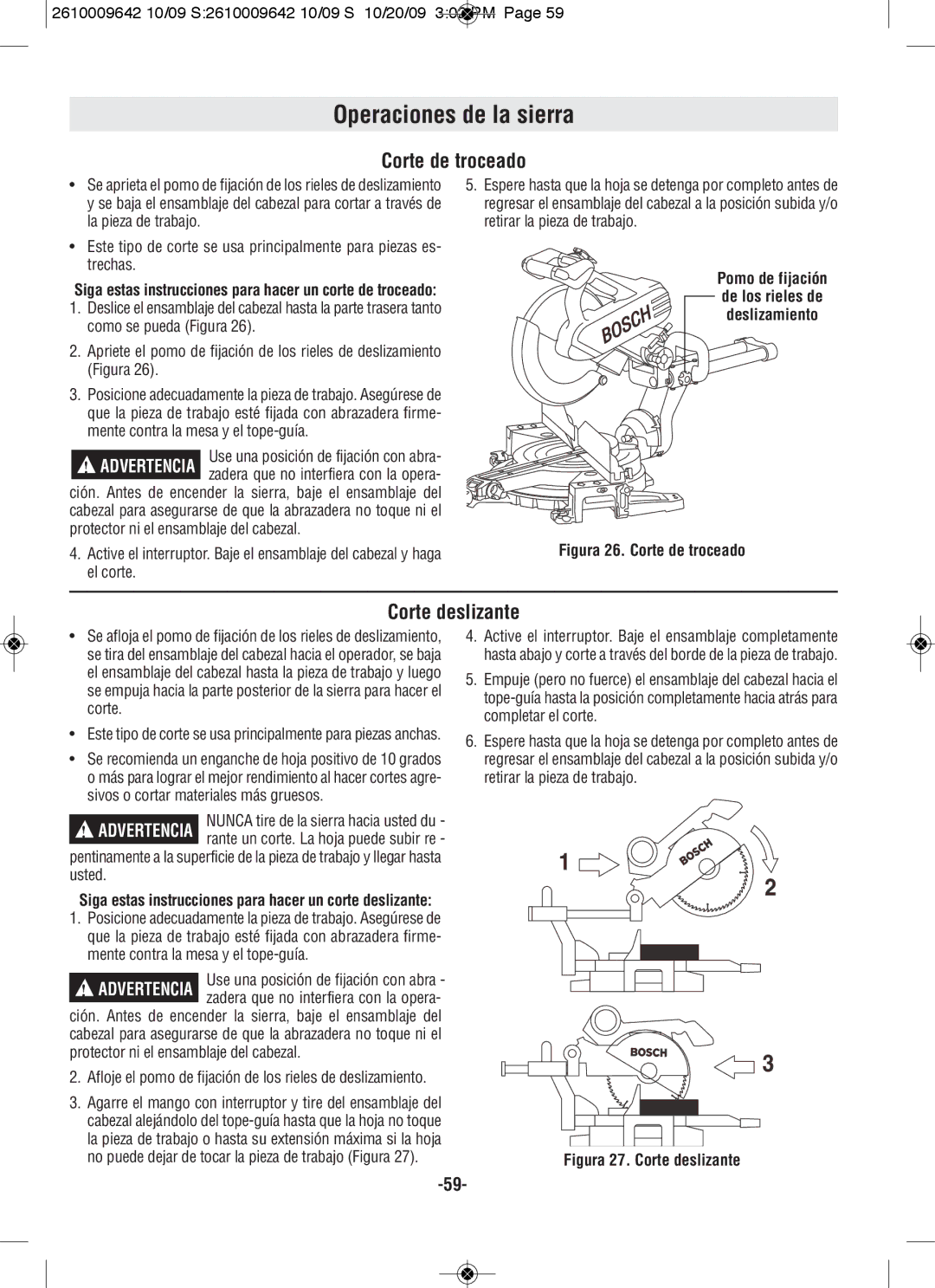 Bosch Power Tools 5312, 5412L manual Operaciones de la sierra, Corte de troceado, Corte deslizante 