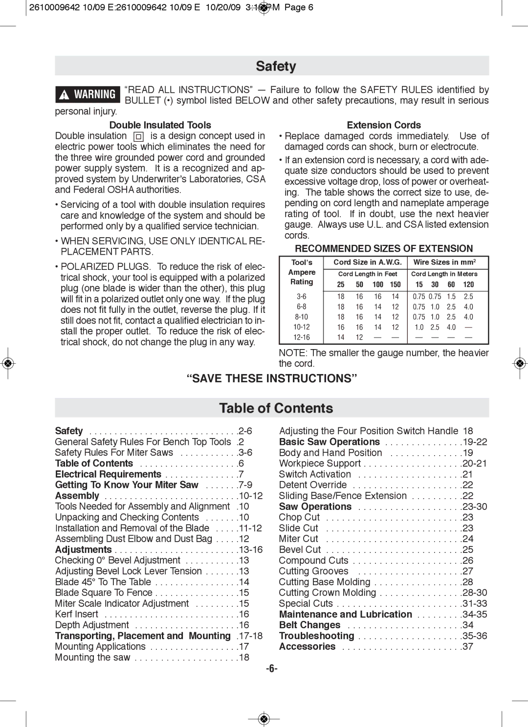 Bosch Power Tools 5412L, 5312 manual Table of Contents 