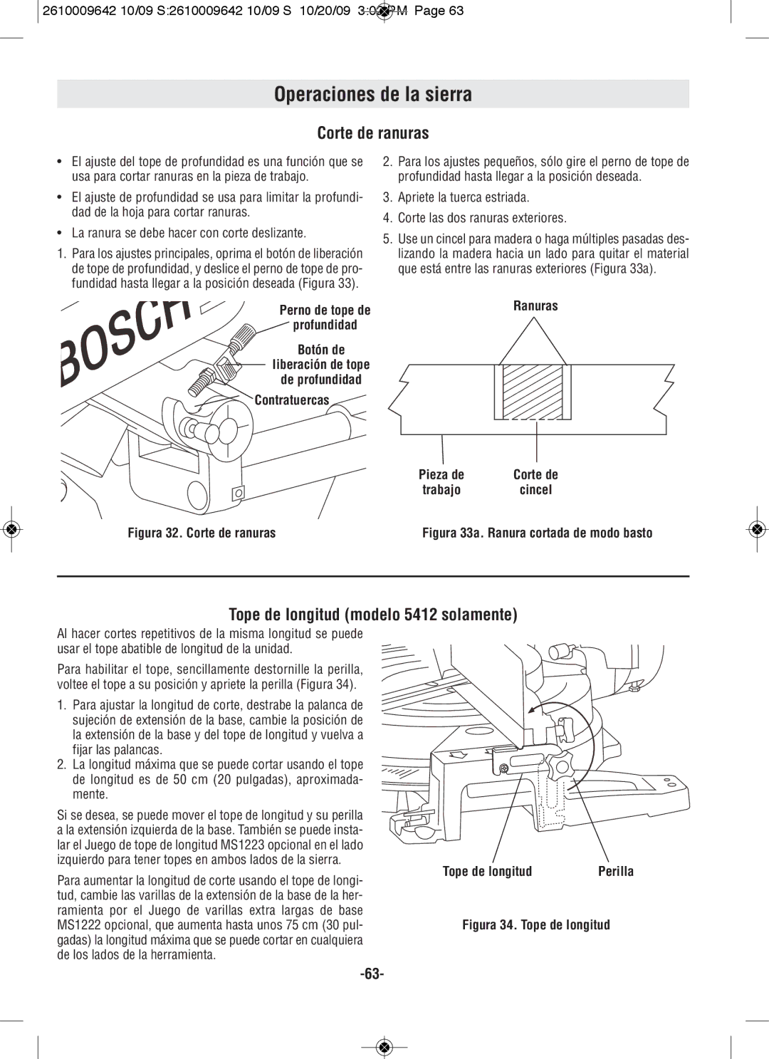 Bosch Power Tools 5412L, 5312 manual Corte de ranuras, Tope de longitud modelo 5412 solamente 