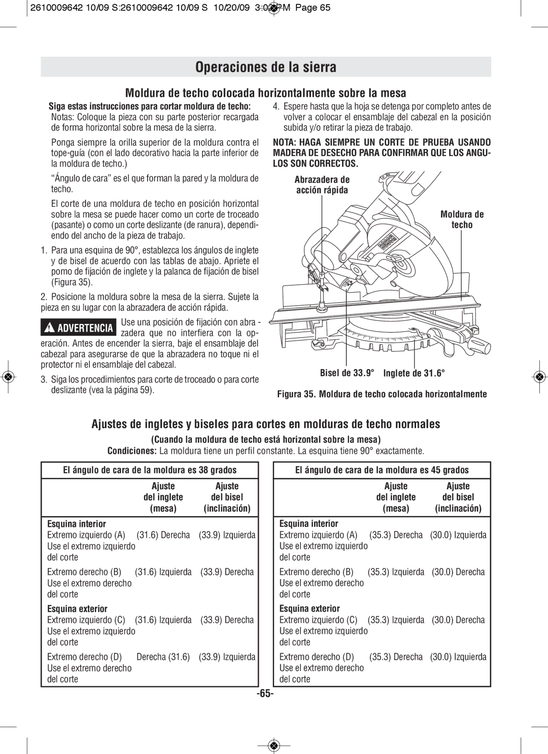 Bosch Power Tools 5312, 5412L manual Moldura de techo colocada horizontalmente sobre la mesa 