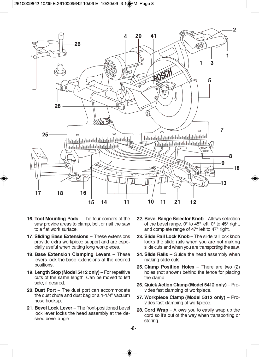 Bosch Power Tools 5312, 5412L manual 17 18, 2610009642 10/09 E2610009642 10/09 E 10/20/09 317 PM 